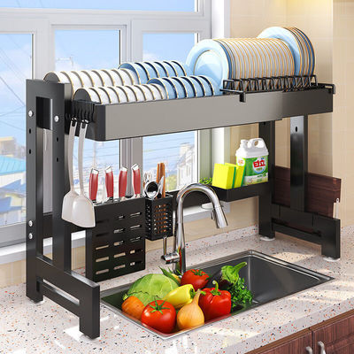 quality  OEM Metal Kitchen Sink Dish Rack 60kg Load Capacity 2 Tier Dish Drying Rack factory