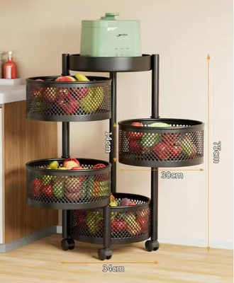 คุณภาพ  4-Tier Rotating Storage Rack with 360° Rotation and Carbon Steel + PP Material for Kitchen Organization โรงงาน