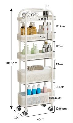 Coated Slim Kitchen Trolley Deepened Basket + Anti Slip Smooth Frame With Rounded Corners No Burrs Safer