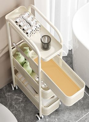 All Metal Carbon Steel Seam Slim Kitchen Trolley Anti Drop Basket With Pull Out Silent Wheels