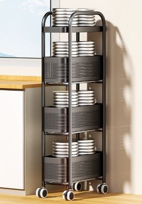 4 Layers Slim Kitchen Trolley Carbon Steel Spray Painted Trolley Modern Simple