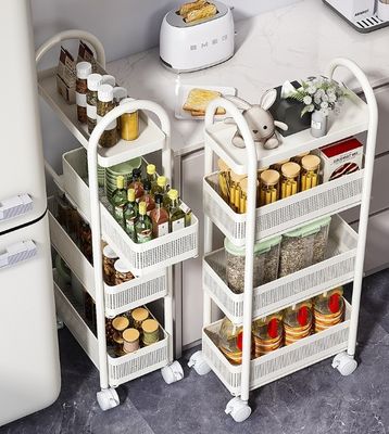 All Metal Carbon Steel Seam Trolley Gap Storage Rack Anti Drop Basket With Pull Out Silent Wheels