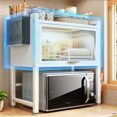 Dust Proof Extendable Microwave Oven Rack Carbon Steel Telescopic + Acrylic Cabinet  100kg Load Bearing