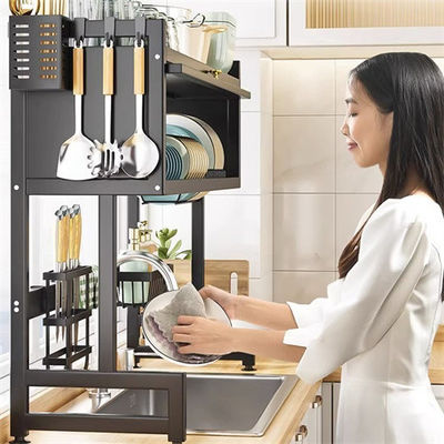 Black Retractable Draining Over The Sink Dish Rack 34 Bowls Single Layer / Double Layer