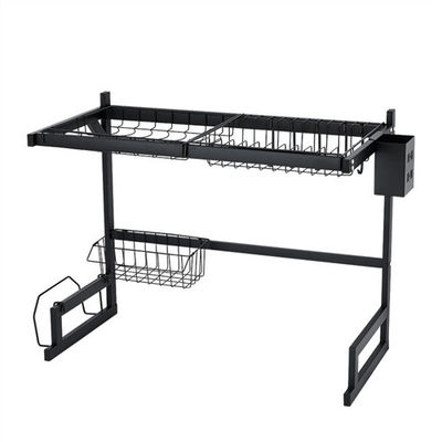Carbon Steel Thickened Water Tank Sink Drain Rack  Large Capacity Black Over The Sink Dish Rack