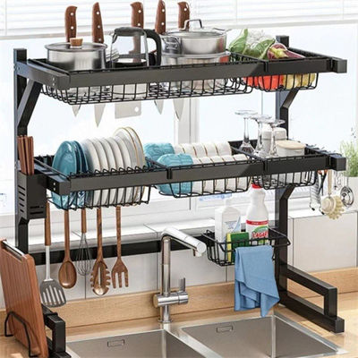 Customizable Kitchen Drain Rack  64-100cm Telescopic Low MOQ 34 Bowls 11 Plates  6 Hooks