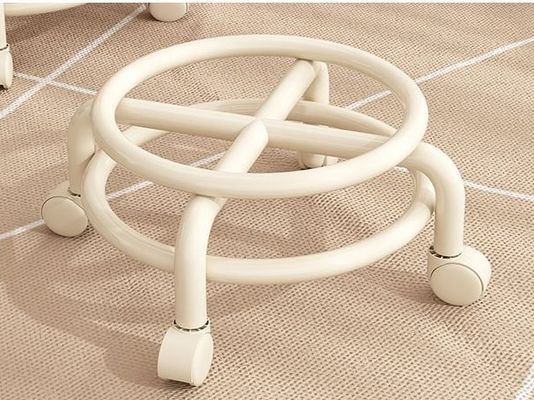 Children'S Rotating Leather Low Stool With Backrest Double Layer Frame Stable Wear Resistant