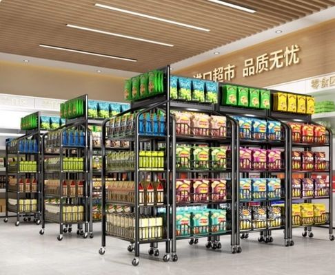 Supermarket Food And Beverage Display Rack Multi Layer Zoned Arrangement Large Capacity Load Bearing 50kg