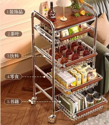 5-Tier Mobile Snack Shelf with Wood Accents - Versatile Storage Cart for Kitchen and Living Room