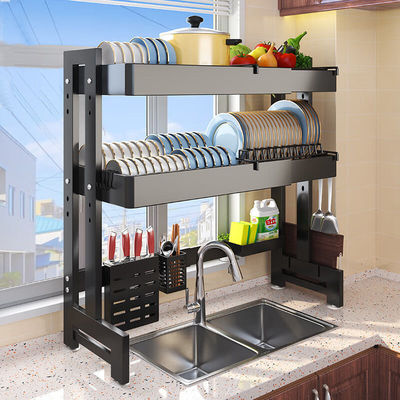 Countertop Storage Over The Sink Dish Drainer Rack With Three Adjustable Height Levels