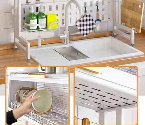 Stainless Steel Metal Dish Drainer Rack with 60kg Load Capacity and 3 Tier Design for Kitchen Sink Organization