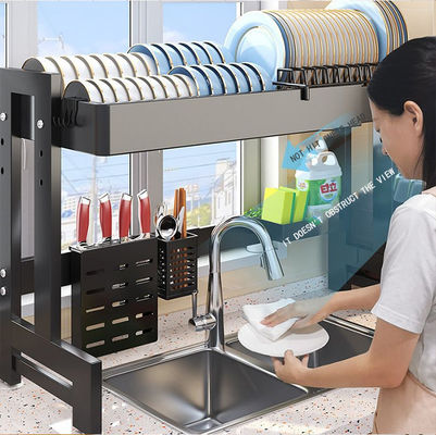 Escurridor de fregadero de cocina con cuatro columnas y marco principal en forma de H para estabilidad y capacidad de carga máxima de 60 kg
