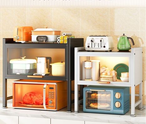 Modern Microwave Metal Rack Storage Cabinet With Door Retractable CE Certification