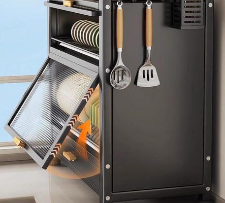 Carbon Steel + PC Flip-Top Drawer Kitchen Storage Cabinet with Stackable Structure for Efficient Pantry Organization
