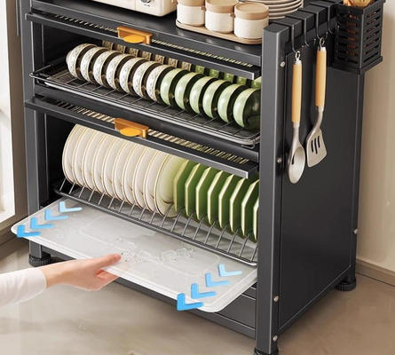 Sealed Door Multi Functional Kitchen Storage Rack With Food Grade PP Material For Efficient Draining And Organized Countertops