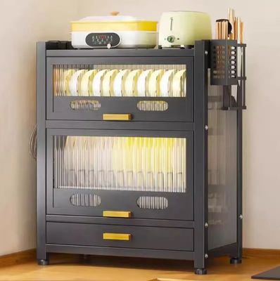 Modern Minimalist Style Kitchen Dish Cabinet in Piano Black and Ivory White for Efficient Storage