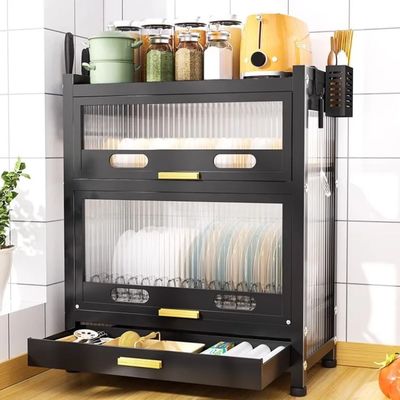 Multi-Functional Floor-Standing Kitchen Metal Pantry with 5-Layer Anti-Rust Coating, Tool-Free Assembly, and 80L Storage Capacity