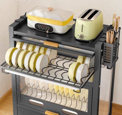 Multi-functional Kitchen Organizer with Dustproof Cover and Stainless Steel Frame for Efficient Drying and Storage
