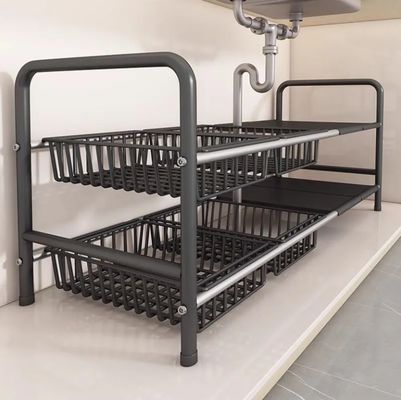 Under-Sink Storage Rack with Telescopic Range 50-86cm and 5cm Adjustable Layer Height in Scientific 2-layer Design