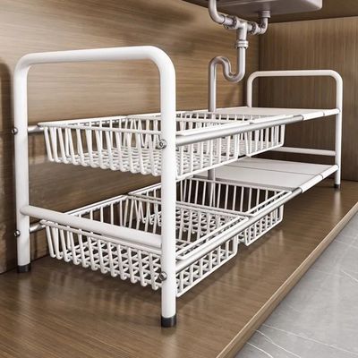 Cabinet Cookware Rack with Telescopic Range 50-86cm Removable Shelves and Adjustable Layer Height for Efficient Kitchen Storage