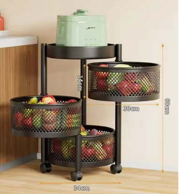 3-Tier Round Rotating Storage Rack with 360° Rotation | Carbon Steel + PP Material | Flat-Top Design