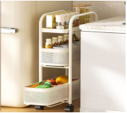 3-Tier Expandable Gap Storage Rack with Carbon Steel PP Material and Wheeled Base for Kitchen Organization