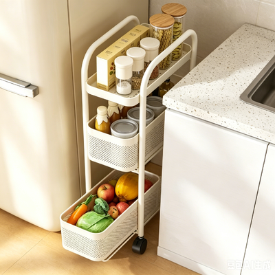 3-Tier Extendable Gap Storage Rack | Carbon Steel + PP Composite Material & Cream White / Black 2 Colors Optional