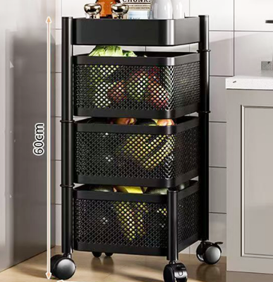3-Tier Flat Top Square Rotating Storage Rack | Carbon Steel + PP Composite Material & White / Black Dual Colors