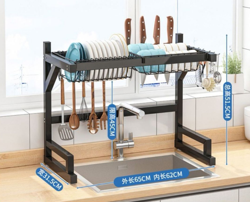 65cm Fixed Length Carbon Steel Over The Sink Dish Rack with Hollow Single-Layer Shelf for Efficient Drainage