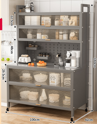 6-Tier Sideboard with Carbon Steel + PC Panels for 6-Layer Classified Storage in Kitchen Metal Pantry